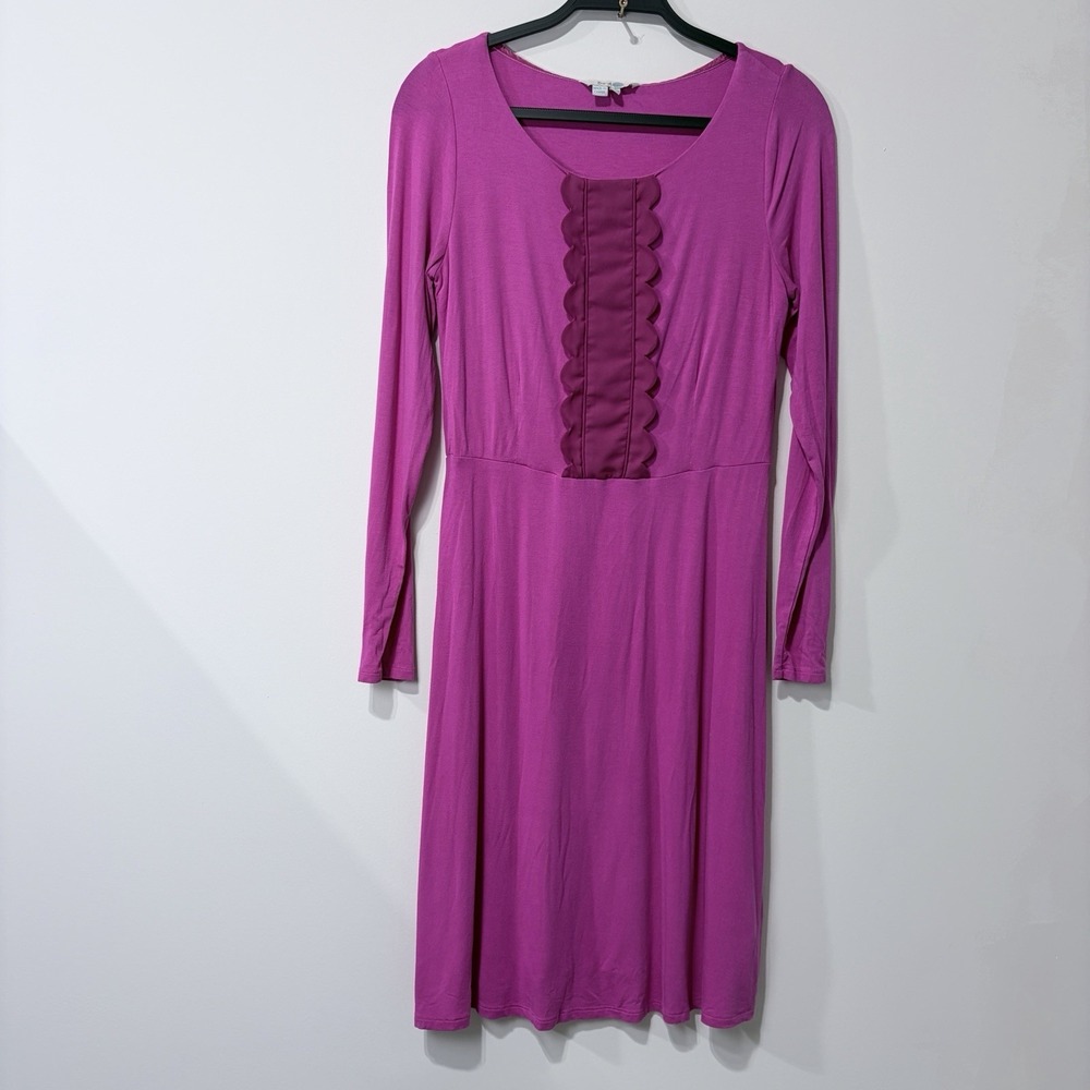 Boden Pink Scallop Trim Long Sleeve Midi Dress Sz‎ 6R Twee Teacher Lightweight